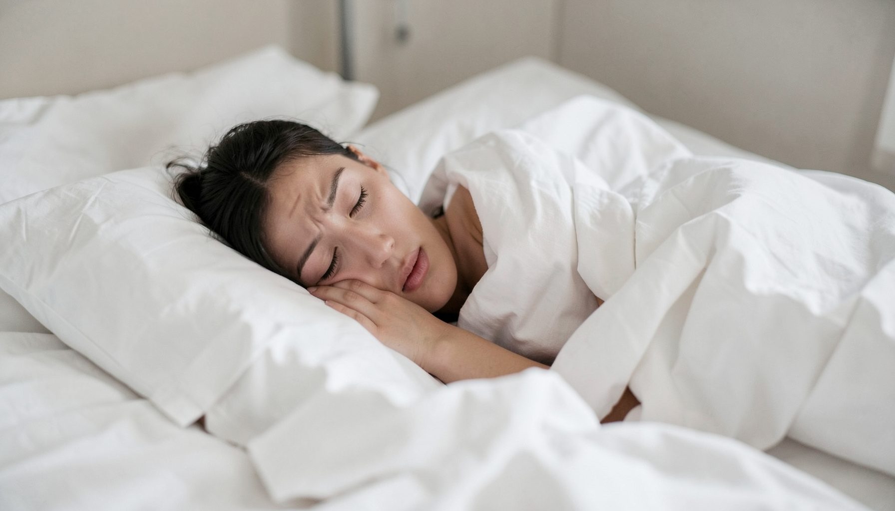 Soft white bedding, nervous anticipation, tender and vulnerable atmosphere